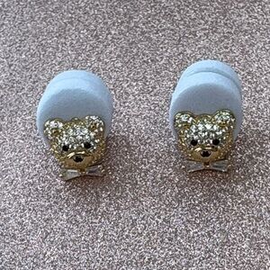 Gold Bear Stud Earrings with Crystals